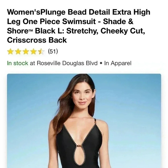 NWT Women'sPlunge Bead Detail Extra High
Leg One Piece Swimsuit - Shade & Shore - Picture 5 of 5